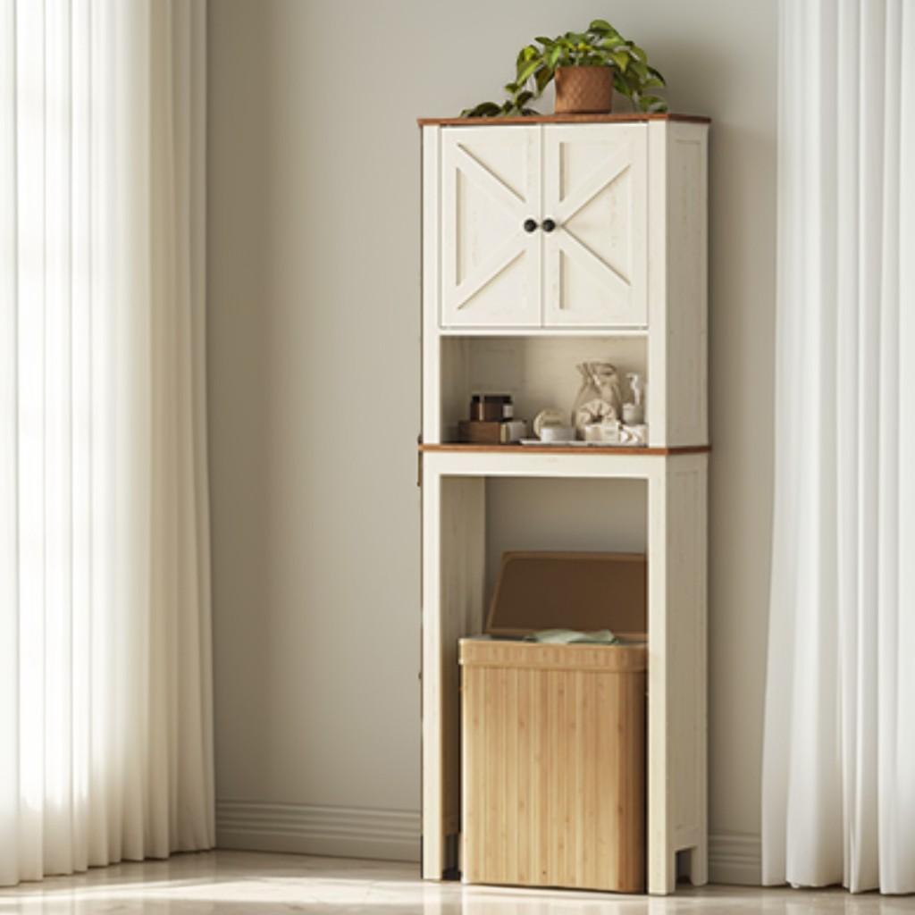 Over-The-Toilet Storage Cabinet with Barn Doors, Adjustable Shelf Farmhouse Bathroom Organizer, 23.6 Inch Wide, Rustic White