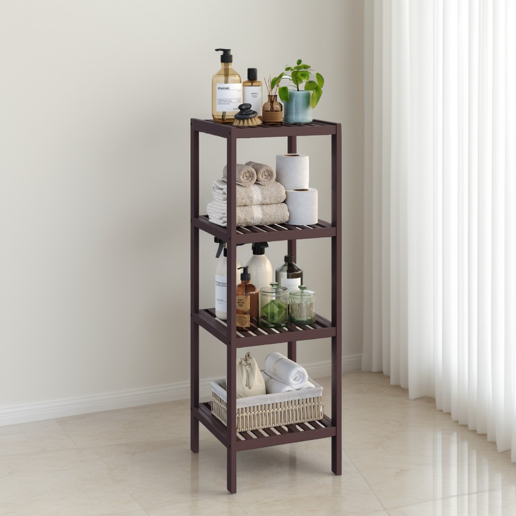 4-Tier Bamboo Storage Shelf, 13 x 13 Inch Shelving Unit for Bathroom, Entryway, Kitchen and Balcony, Brown