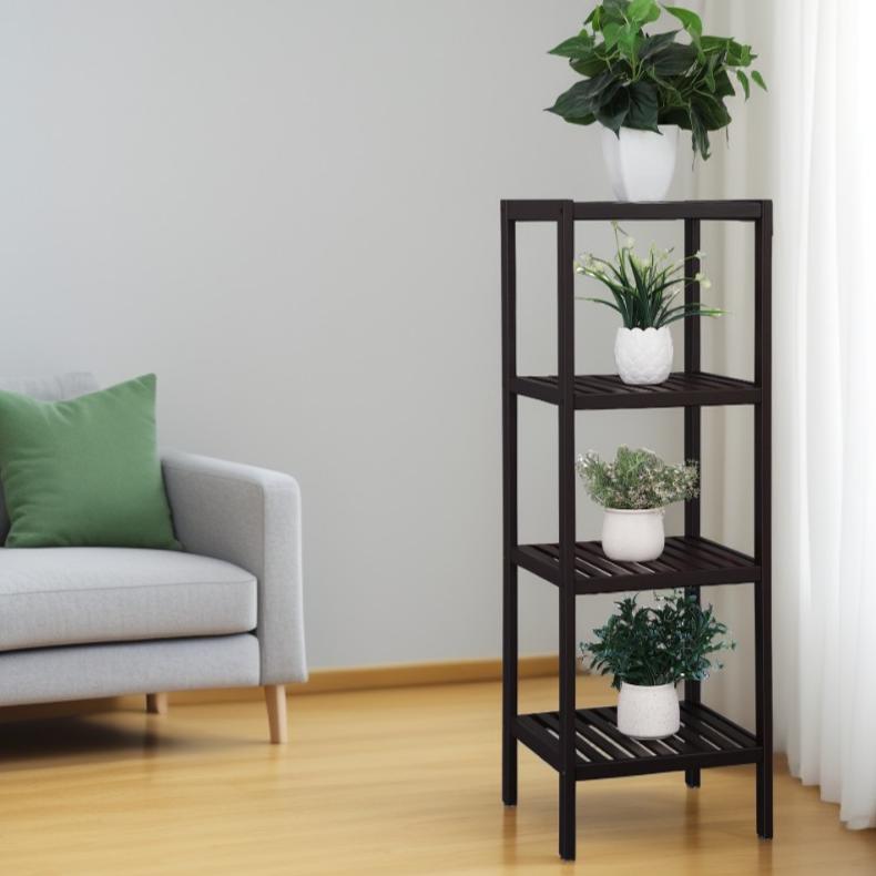 4-Tier Bamboo Storage Shelf, 13 x 13 Inch Shelving Unit for Bathroom, Entryway, Kitchen and Balcony, Brown