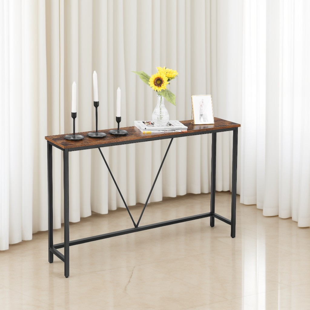 Narrow Console Sofa Table, 47.2-Inch Entryway Table with Steel Frame for Living Room and Bedroom, Rustic Brown and Ink Black