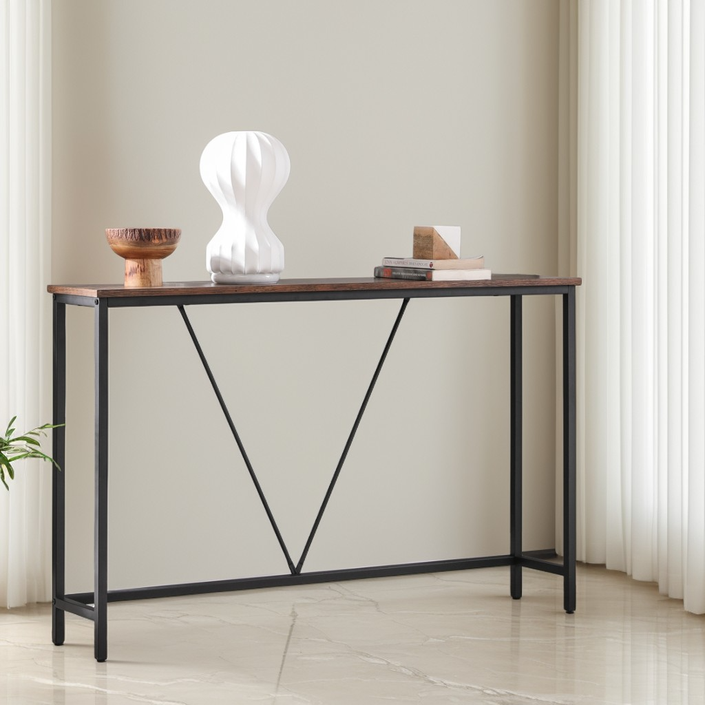 Narrow Console Sofa Table, 47.2-Inch Entryway Table with Steel Frame for Living Room and Bedroom, Rustic Brown and Ink Black
