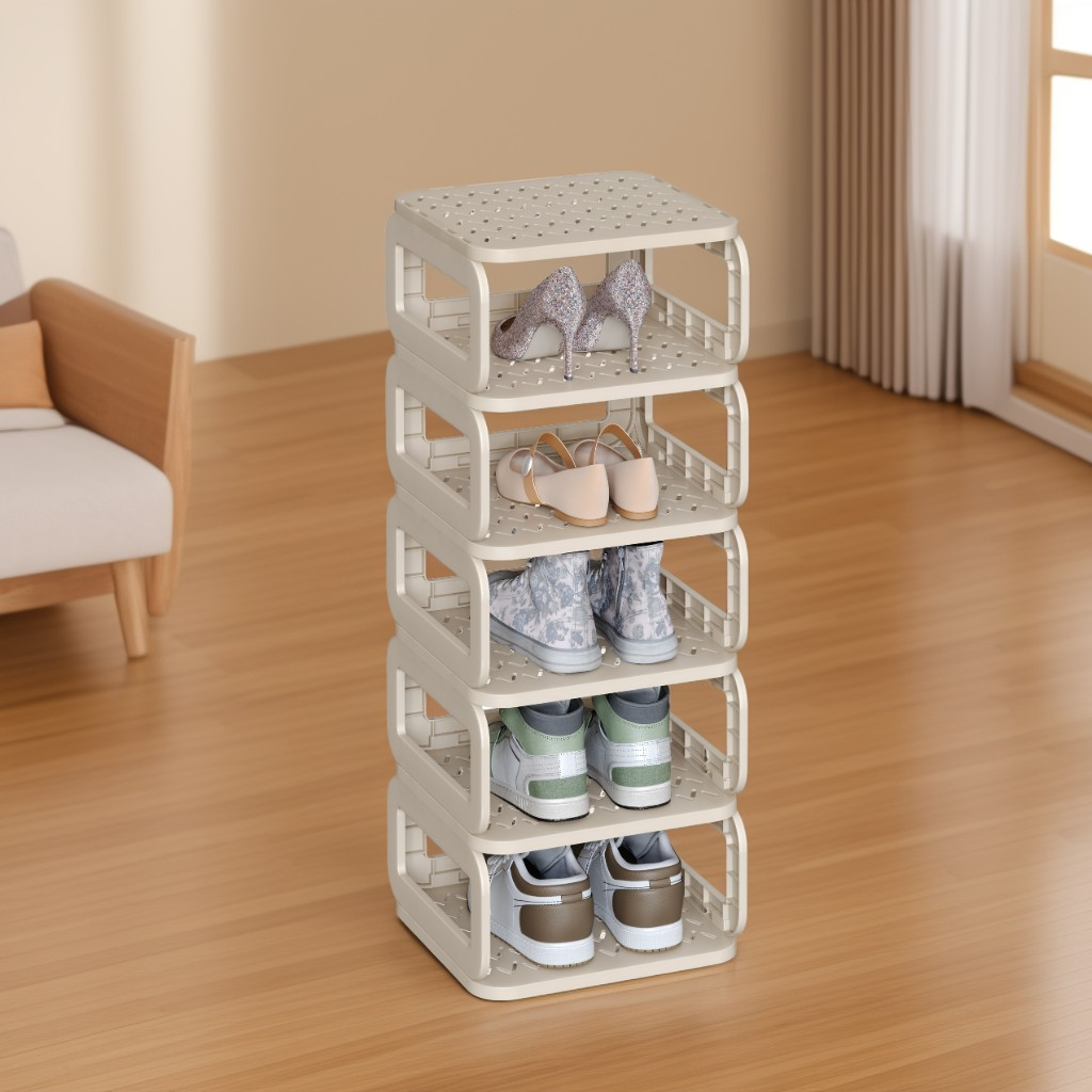 6-Shelf Shoe Rack, Removable Shelves Shoe Organizer for Entryway, Living Room and Bathroom, Narrow Space-Saving Design, Cappuccino Beige