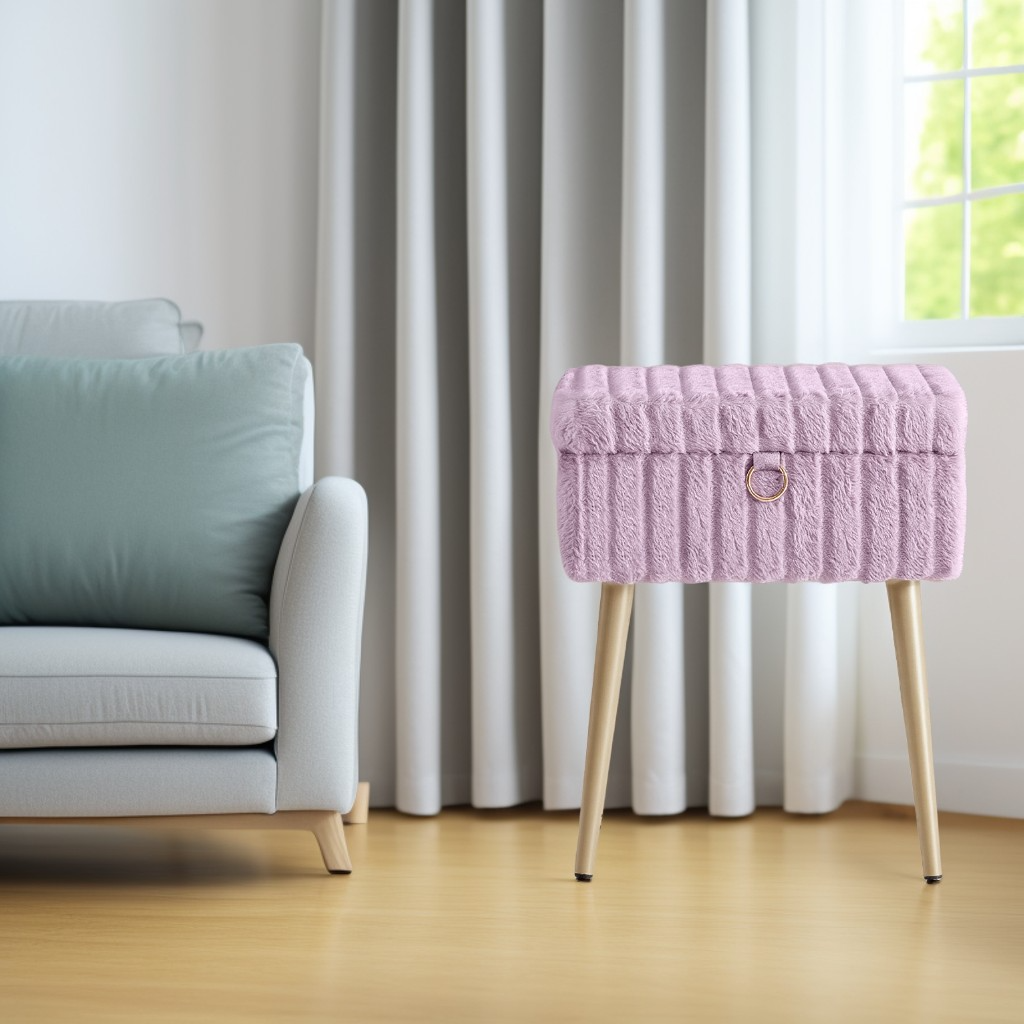 Vanity Stool with Storage and Removable Dividers, Makeup Stool and Footrest with Adjustable Feet for Bedroom and Living Room, Light Lilac