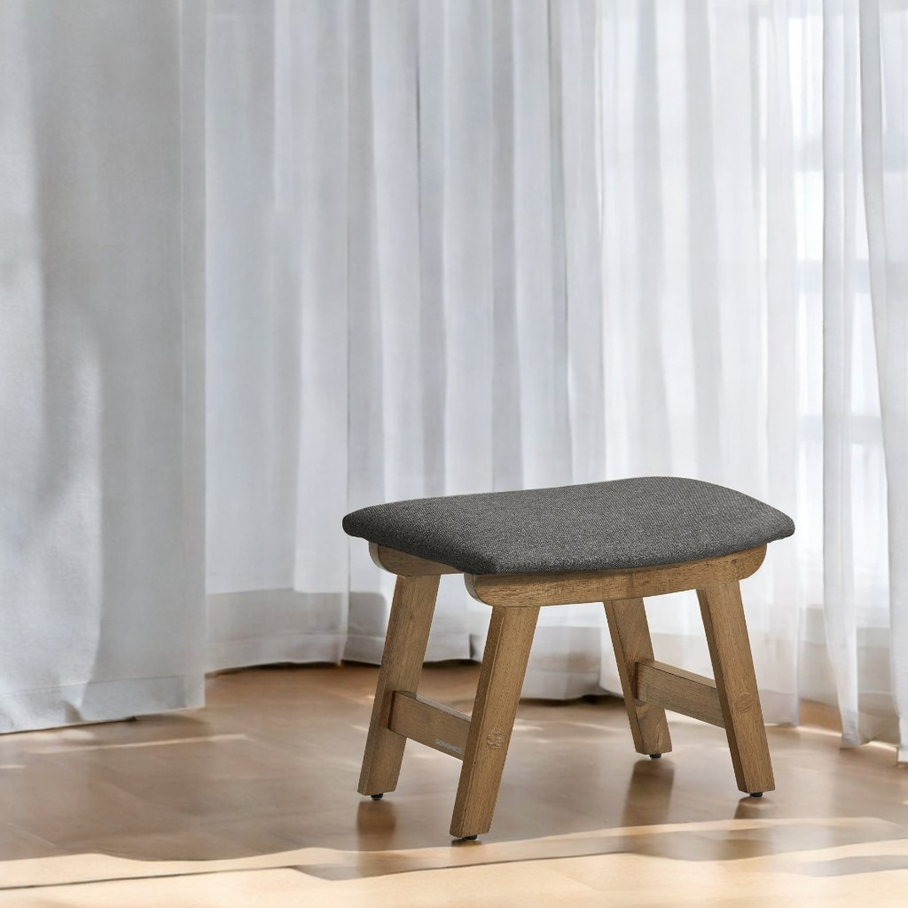 Padded Foot Stool Ottoman with Solid Wood Frame, Curved Cushion Footrest for Under Desk, Living Room, 15.4 x 11.8 x 9.10 Inches, Slate Gray and Brown