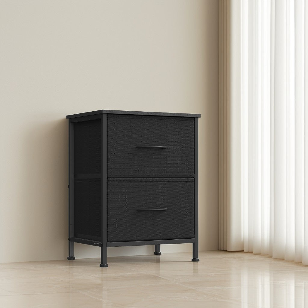 Dresser for Bedroom, Chest of Drawers with 2 Non-Woven Fabric Drawers, Steel Frame Storage Organizer for Closet Entryway, Ink Black and Ebony Black