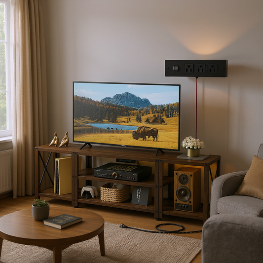 65" Industrial TV Stand - Adjustable Shelves, Open Storage, Steel Frame, Modern Console for Living Room, Bedroom, Black