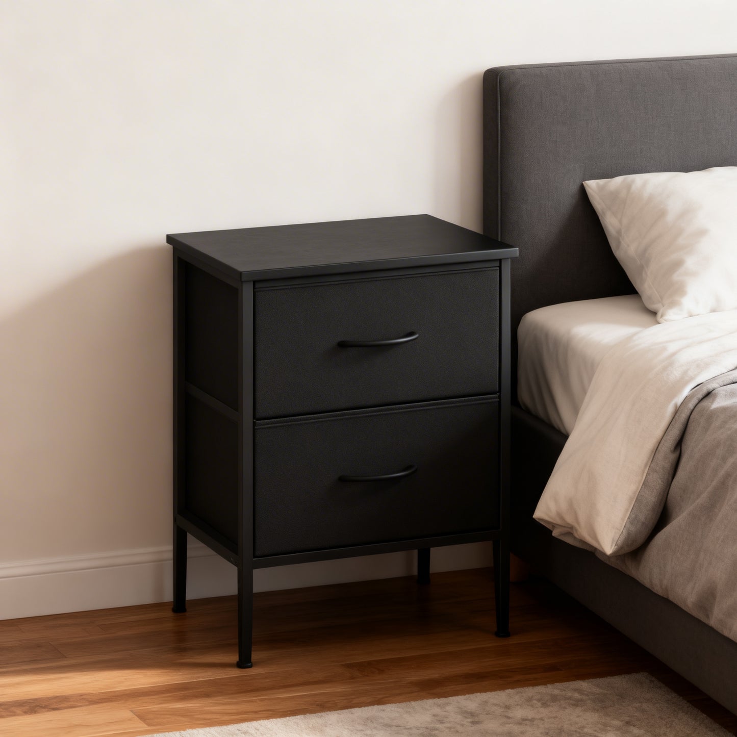 Dresser for Bedroom, Chest of Drawers with 2 Non-Woven Fabric Drawers, Steel Frame Storage Organizer for Closet Entryway, Ink Black and Ebony Black