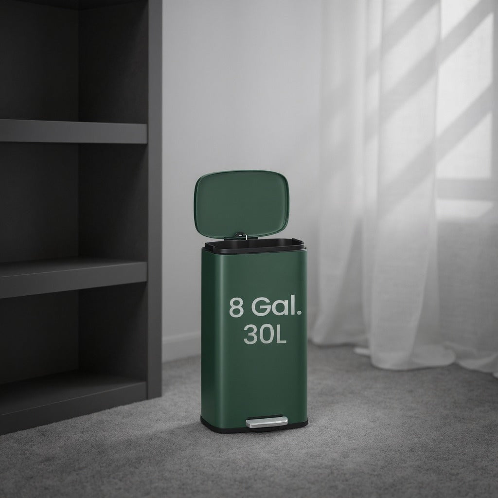 Stainless Steel 8 Gallon Trash Can with Step Pedal, Soft-Close Lid & Inner Bucket for Kitchen/Bathroom,Retro Green