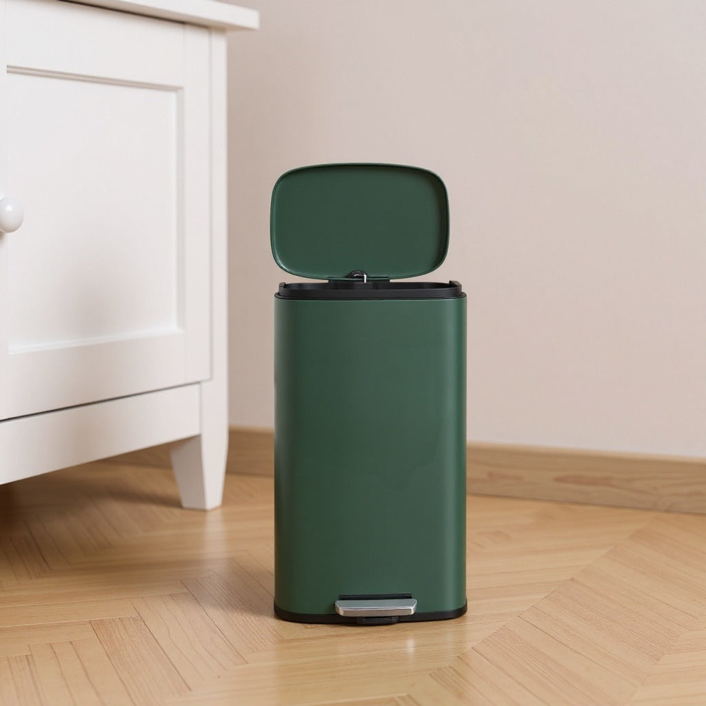 Stainless Steel 8 Gallon Trash Can with Step Pedal, Soft-Close Lid & Inner Bucket for Kitchen/Bathroom,Retro Green