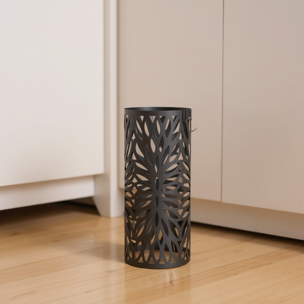 Freestanding Umbrella Stand with Drip Tray, 19.3" Steel Holder for Entryway, Includes 4 Hooks for Canes Walking Sticks,Matte Black