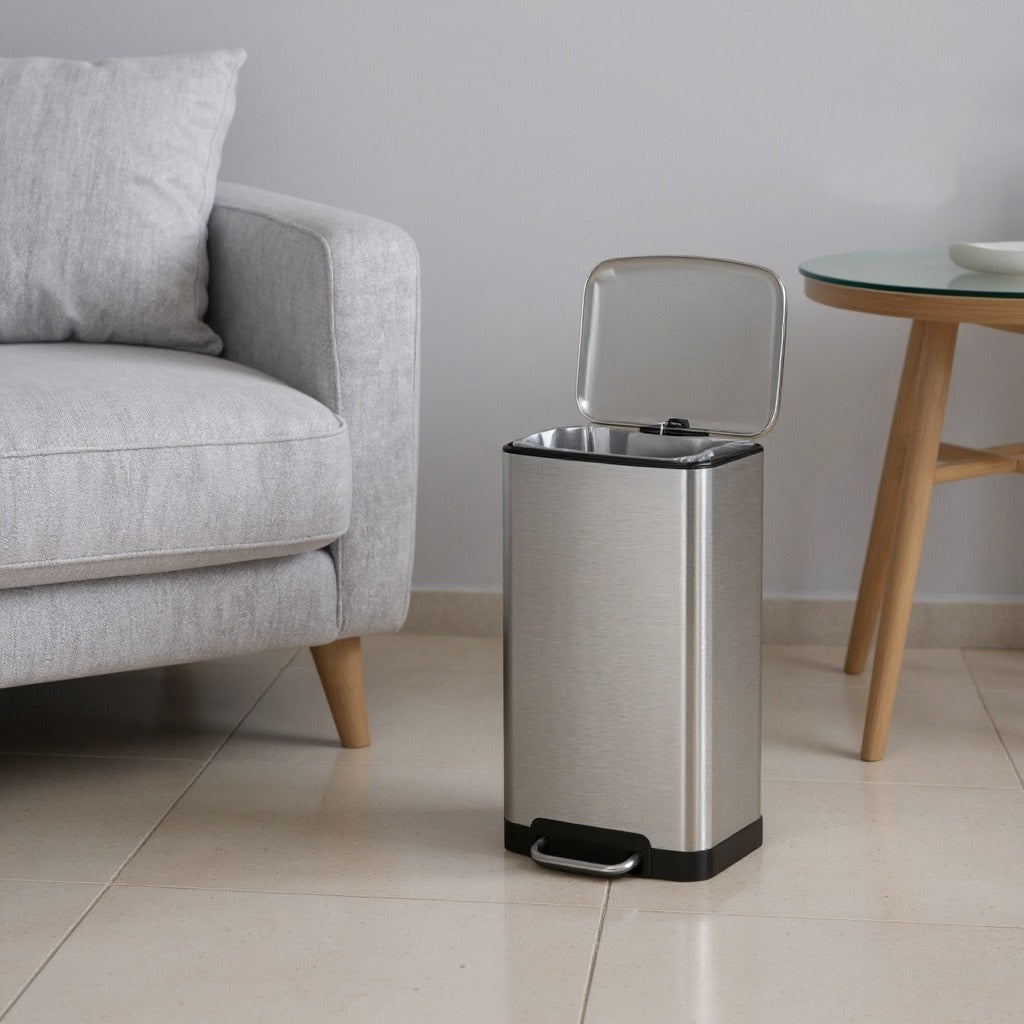 Stainless Steel 12-Gallon Step Trash Can, Soft-Close Lid with Inner Bucket, Fingerprint Proof Kitchen & Living Room Bin,Silver