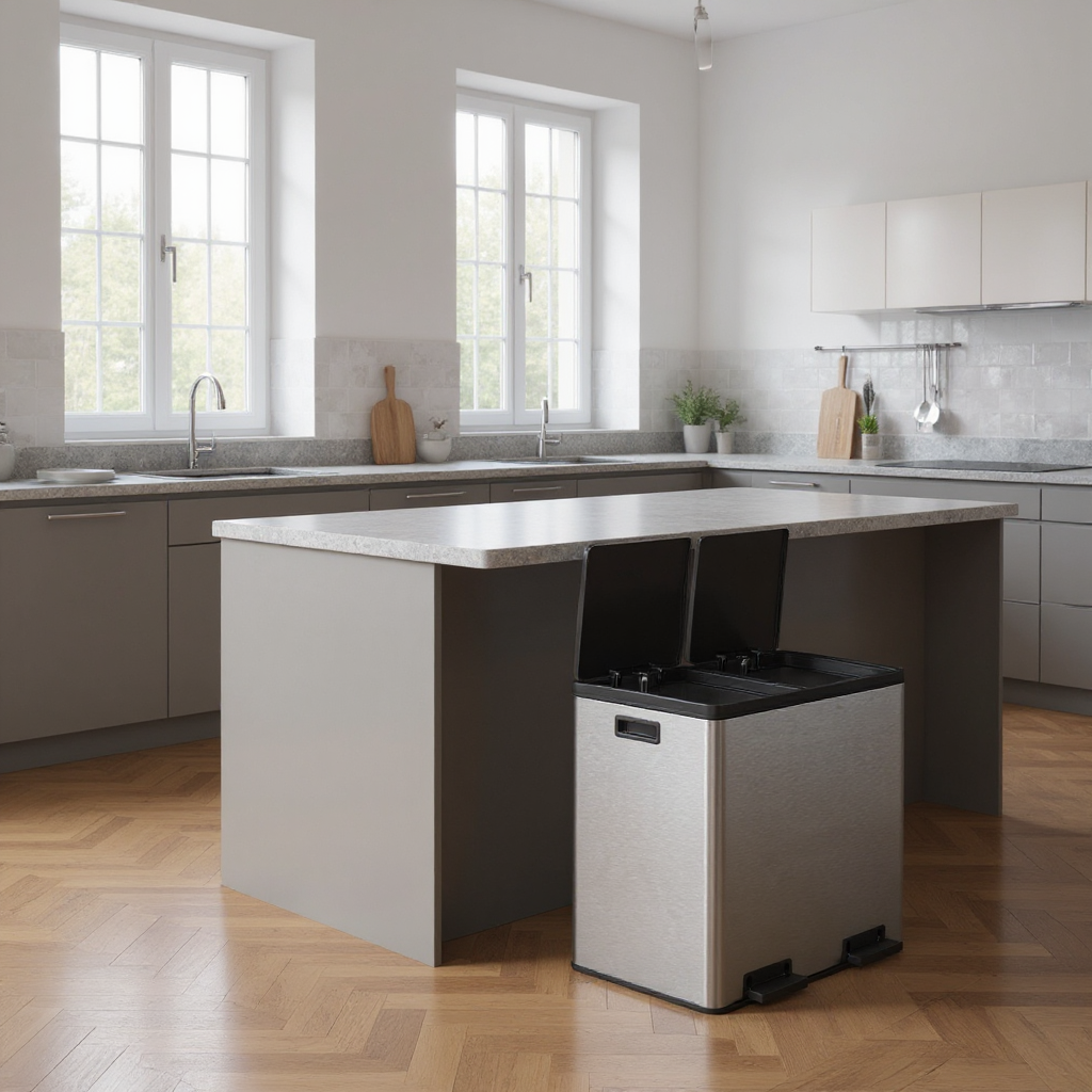 Dual Compartment Trash Can 2 x 30L, with 15 Liners, Metal Pedals, Inner Buckets, Soft-Close Lid, for Kitchen Recycling, Argent et Noir