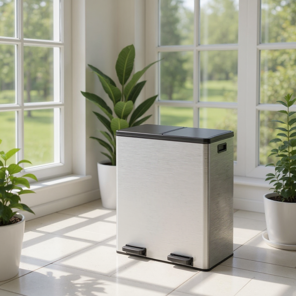 Dual Compartment Trash Can 2 x 30L, with 15 Liners, Metal Pedals, Inner Buckets, Soft-Close Lid, for Kitchen Recycling, Argent et Noir