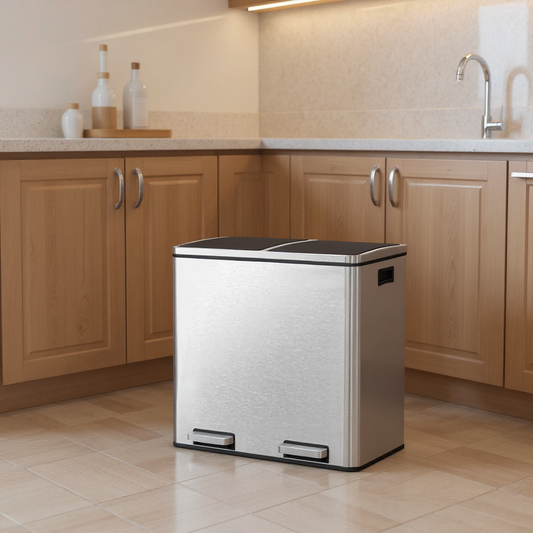 Stainless Steel 13 Gallon Step Trash Can, Soft-Close Lid with Inner Bucket, Kitchen & Office Bin,Brown