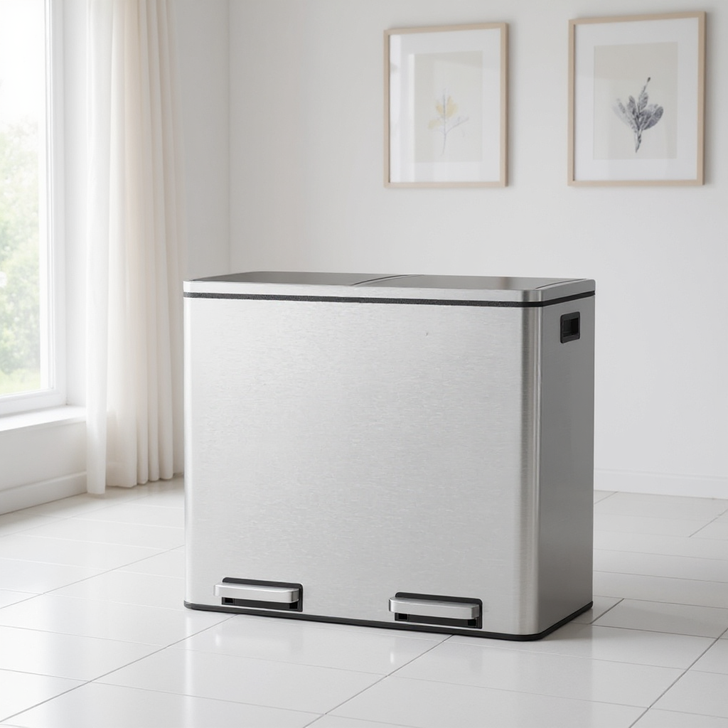 Stainless Steel 13 Gallon Step Trash Can, Soft-Close Lid with Inner Bucket, Kitchen & Office Bin,Brown