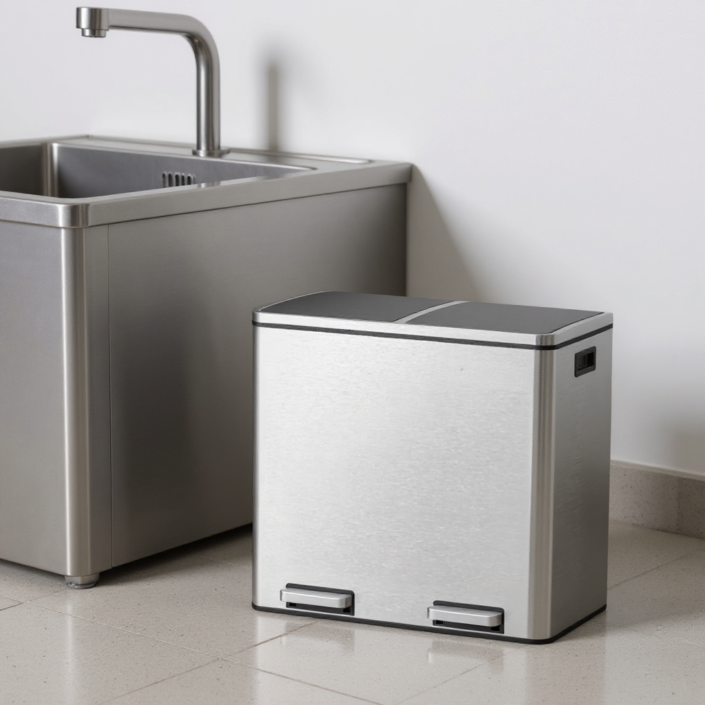 Stainless Steel 13 Gallon Step Trash Can, Soft-Close Lid with Inner Bucket, Kitchen & Office Bin,Brown