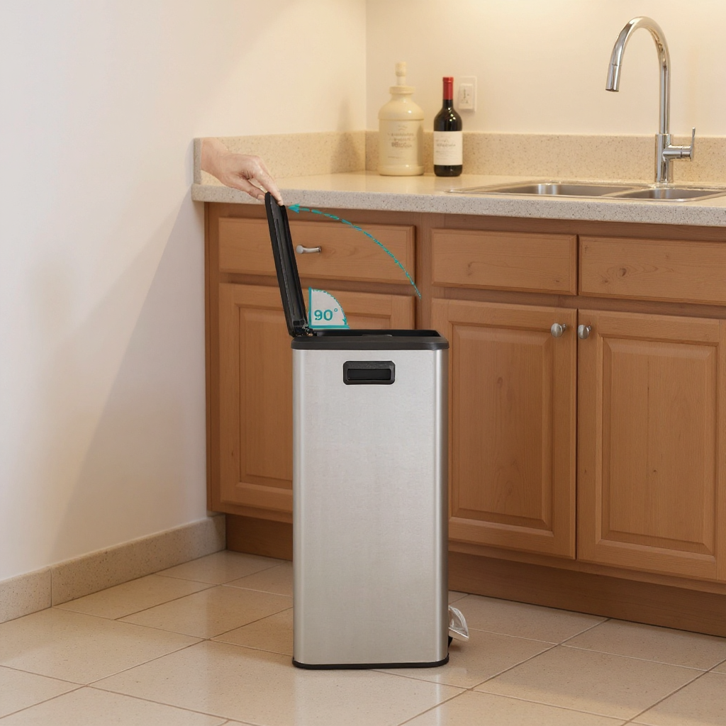 10.5-Gallon Step Kitchen Trash Can, Soft-Close Stay-Open Lid, Inner Bucket, Wide Pedal, Compact Design, Stainless Steel,Silver
