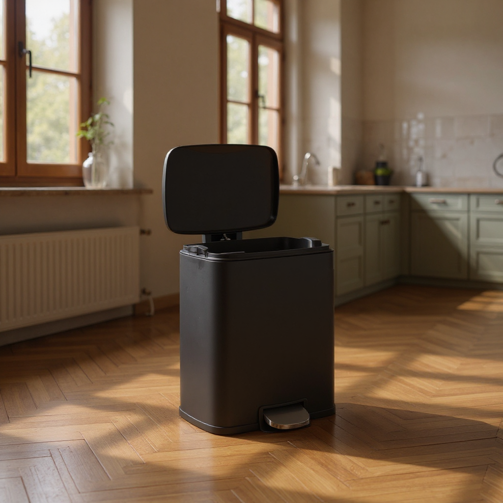 5.2-Gallon Step Kitchen Trash Can, Soft-Close Stay-Open Lid, Inner Bucket, Includes 15 Liners, Compact Stainless Steel Bin,Black