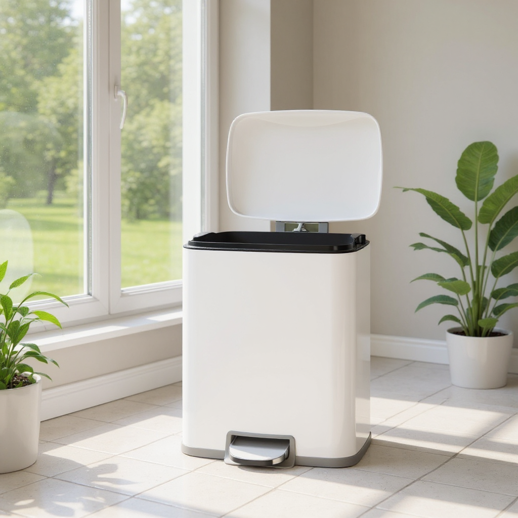 5.2-Gallon Step Kitchen Trash Can, Soft-Close Stay-Open Lid, Inner Bucket, Includes 15 Liners, Compact Stainless Steel Bin,White