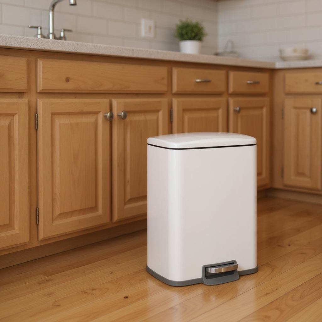 5.2-Gallon Step Kitchen Trash Can, Soft-Close Stay-Open Lid, Inner Bucket, Includes 15 Liners, Compact Stainless Steel Bin,White