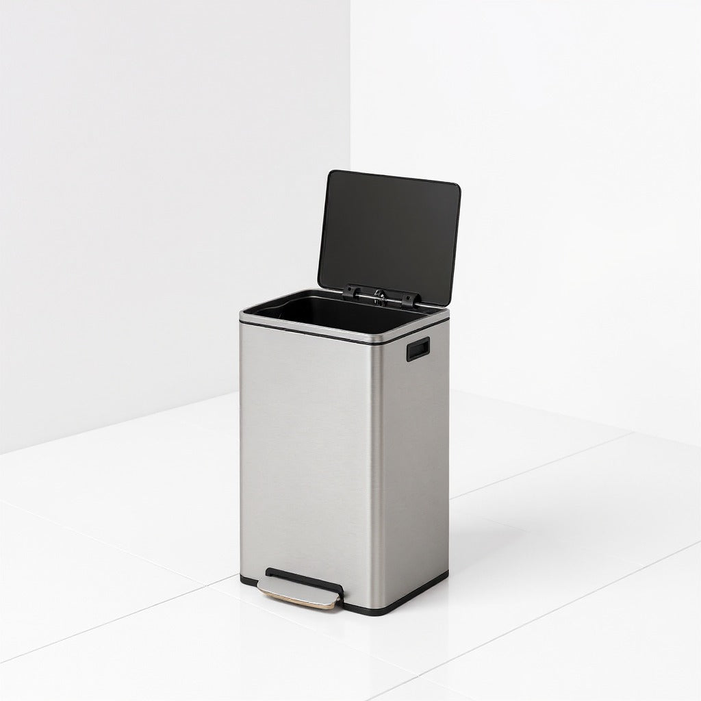 13-Gallon Trash Can with Soft-Close Lid, Removable Inner Bucket, Foot Pedal, Includes 15 Liners – Stainless Steel，Silver