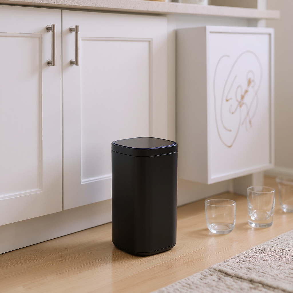 Motion Sensor Trash Can 13 Gallon, Automatic Kitchen Garbage Bin with Ozone Odor Control, Stay-Open Lid, Multi-Color Indicators, Stainless Steel，Black