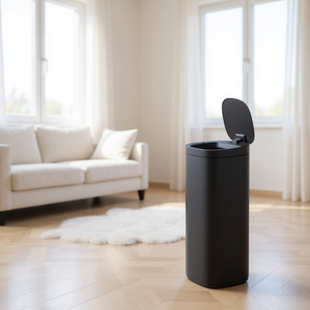 Motion Sensor Trash Can 13 Gallon, Automatic Kitchen Garbage Bin with Ozone Odor Control, Stay-Open Lid, Multi-Color Indicators, Stainless Steel，Black