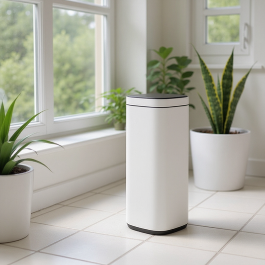 Motion Sensor Trash Can 13 Gallon, Automatic Kitchen Garbage Bin with Ozone Odor Control, Stay-Open Lid, Multi-Color Indicators, Stainless Steel，White
