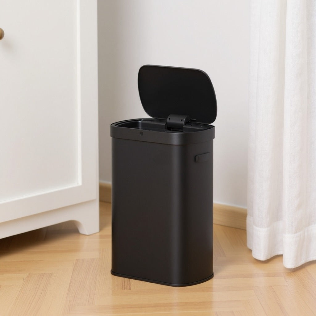 Motion Sensor Trash Can, 13 Gallon Automatic Kitchen Bin with Dual Opening & Soft Close, Includes 15 Bags – Stainless Steel,Ink Black
