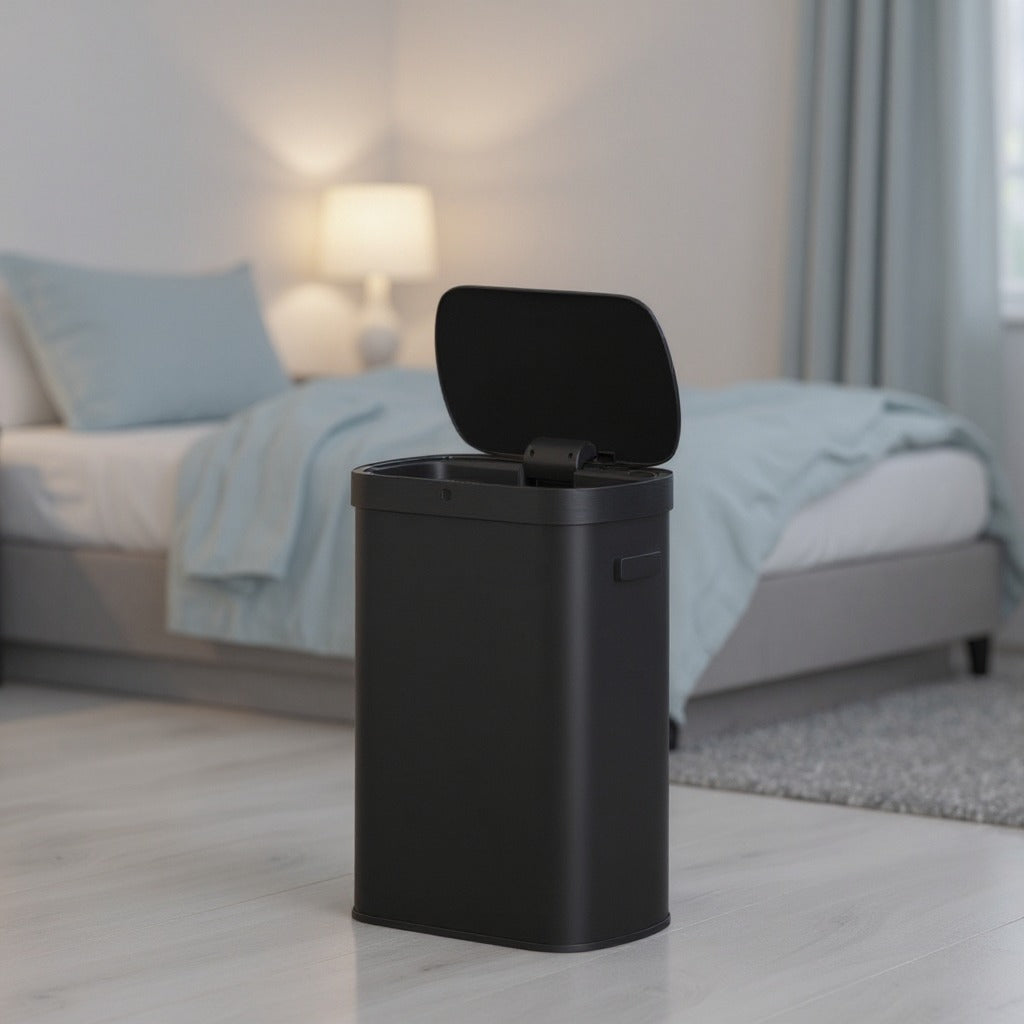 Motion Sensor Trash Can, 13 Gallon Automatic Kitchen Bin with Dual Opening & Soft Close, Includes 15 Bags – Stainless Steel,Ink Black
