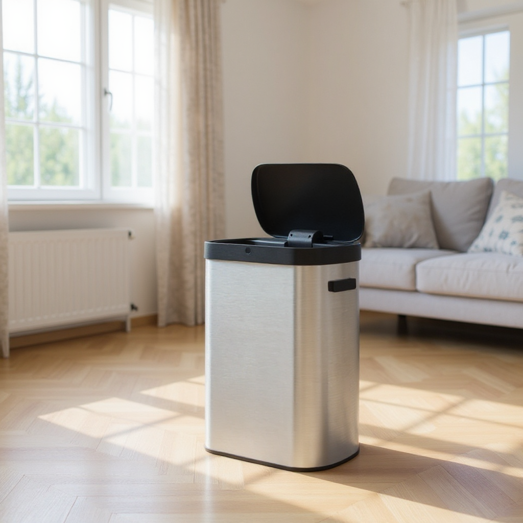Motion Sensor Trash Can, 13 Gallon Automatic Kitchen Bin with Dual Opening & Soft Close, Includes 15 Bags – Stainless Steel,Metallic Silver and Ink Black
