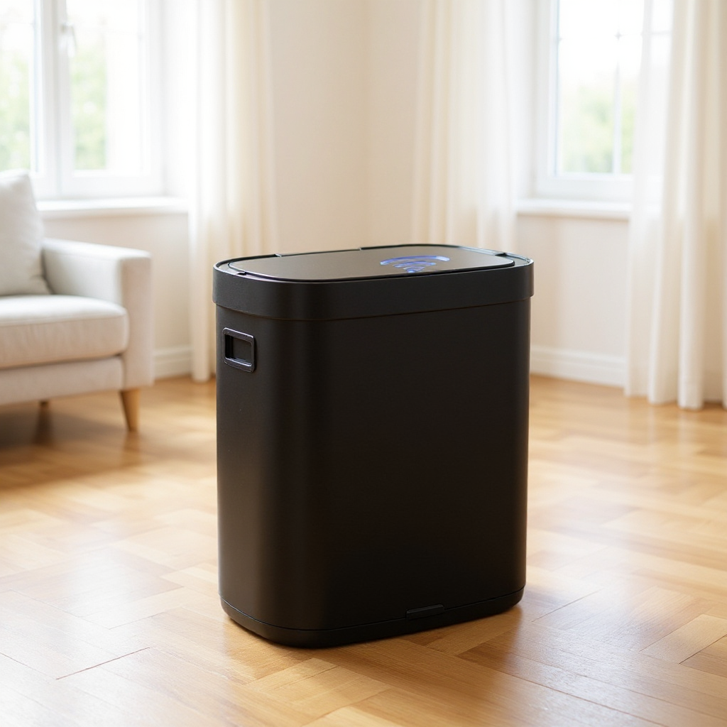 Motion Sensor Kitchen Trash Can, 17.2-Gallon Automatic Stainless Steel Garbage Bin with Ozone Odor Control and Stay-Open Lid, Ink Black