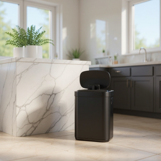 Motion Sensor Kitchen Trash Can, 17.2-Gallon Automatic Stainless Steel Garbage Bin with Ozone Odor Control and Stay-Open Lid, Ink Black