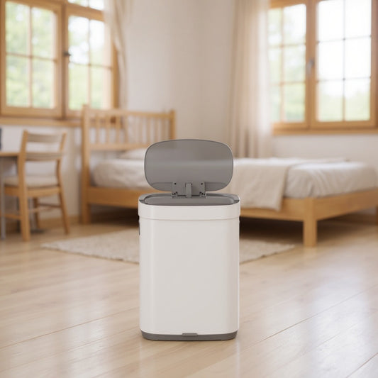 Motion Sensor Kitchen Trash Can, 17.2-Gallon Automatic Stainless Steel Garbage Bin with Ozone Odor Control and Stay-Open Lid, Cloud White