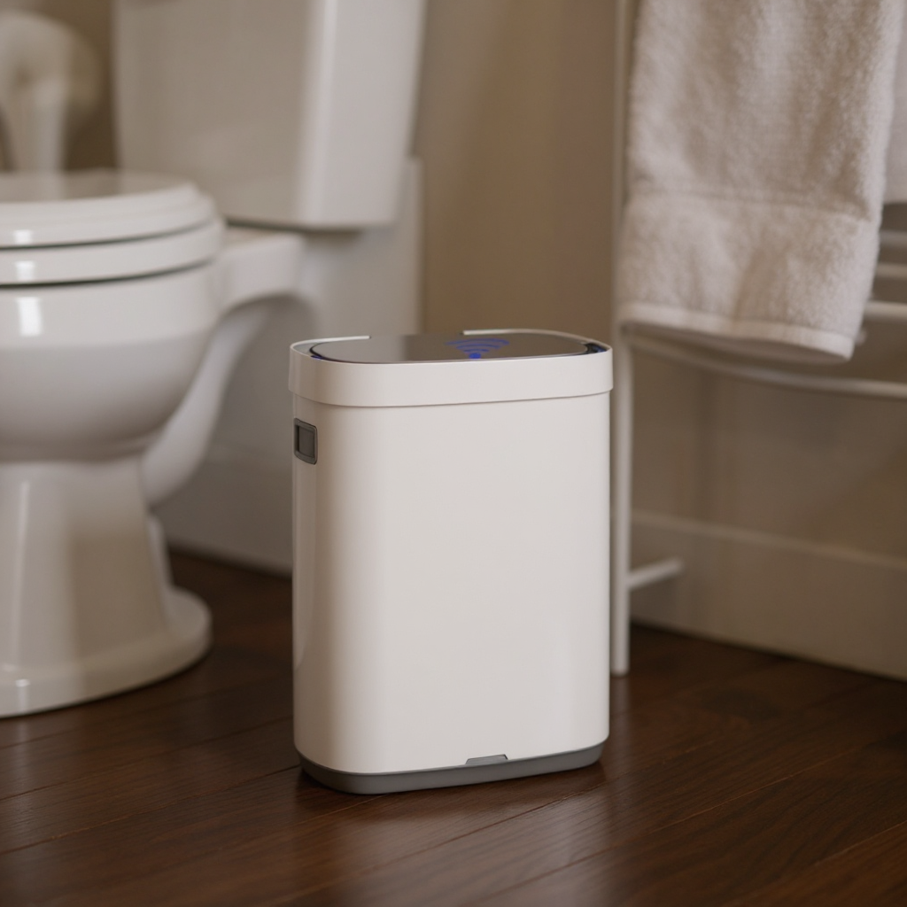 Motion Sensor Kitchen Trash Can, 17.2-Gallon Automatic Stainless Steel Garbage Bin with Ozone Odor Control and Stay-Open Lid, Cloud White