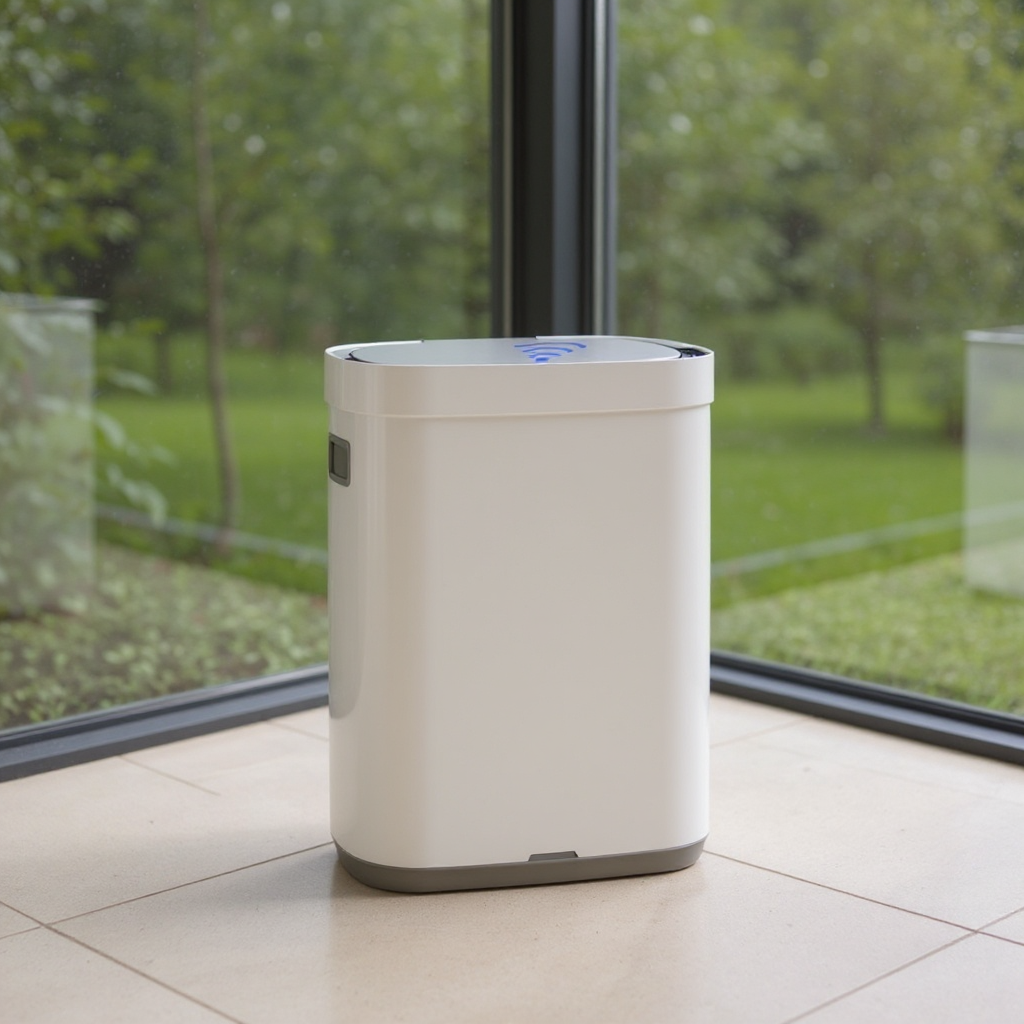 Motion Sensor Kitchen Trash Can, 17.2-Gallon Automatic Stainless Steel Garbage Bin with Ozone Odor Control and Stay-Open Lid, Cloud White