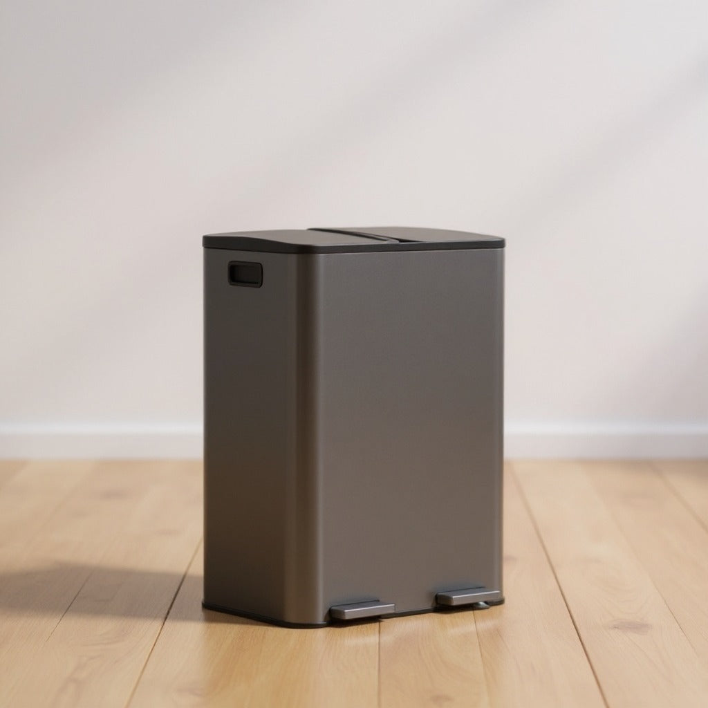 Dual Compartment Step Trash Can, 2 x 8-Gallon Soft-Close Lid Garbage Bin with Pedal, Inner Buckets and Liners Included, Stainless Steel,Slate Gray