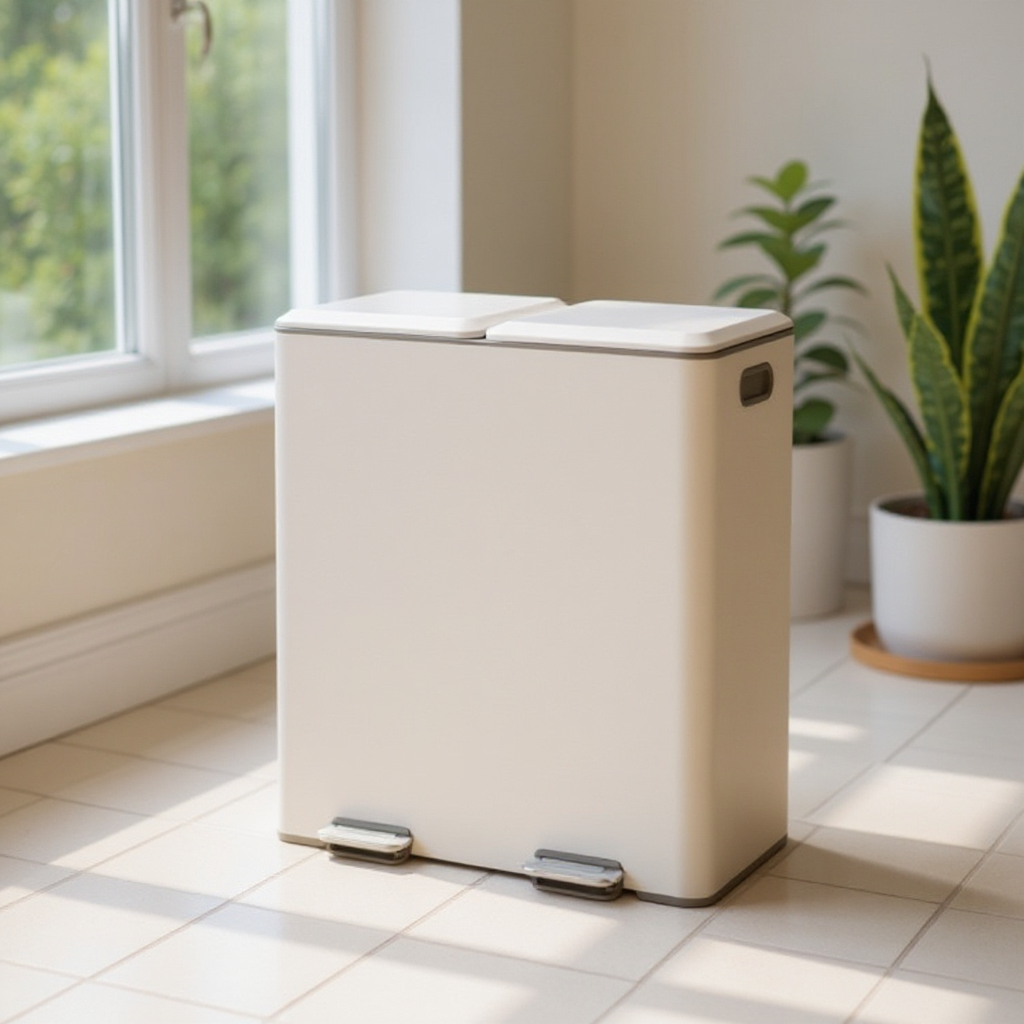 Double Compartment Step Trash Can, 2 x 8-Gallon Soft-Close Lid Garbage Bin with Pedals, Removable Buckets and Odor Control, Stainless Steel,Cloud White