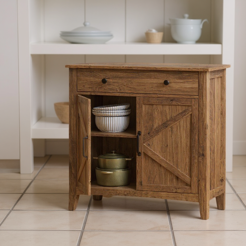 Coffee Bar Cabinet with Drawer & Adjustable Shelf, Multi-Purpose Sideboard Storage for Living Room, Kitchen, Entryway, TV Stand，Honey Brown