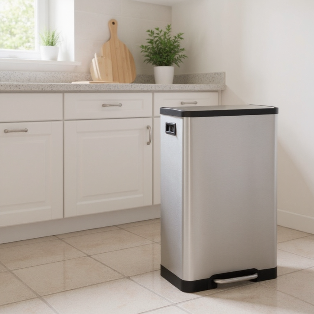 Stainless Steel 12-Gallon Step Trash Can, Soft-Close Lid with Inner Bucket, Fingerprint Proof Kitchen & Living Room Bin,Silver