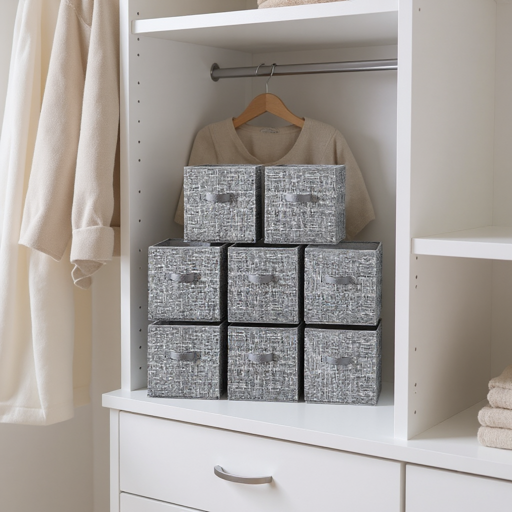 Set of 8 Foldable Storage Cubes with Handles, 11.8-Inch Fabric Organizer Bins for Closet Shelves, Cattail Gray