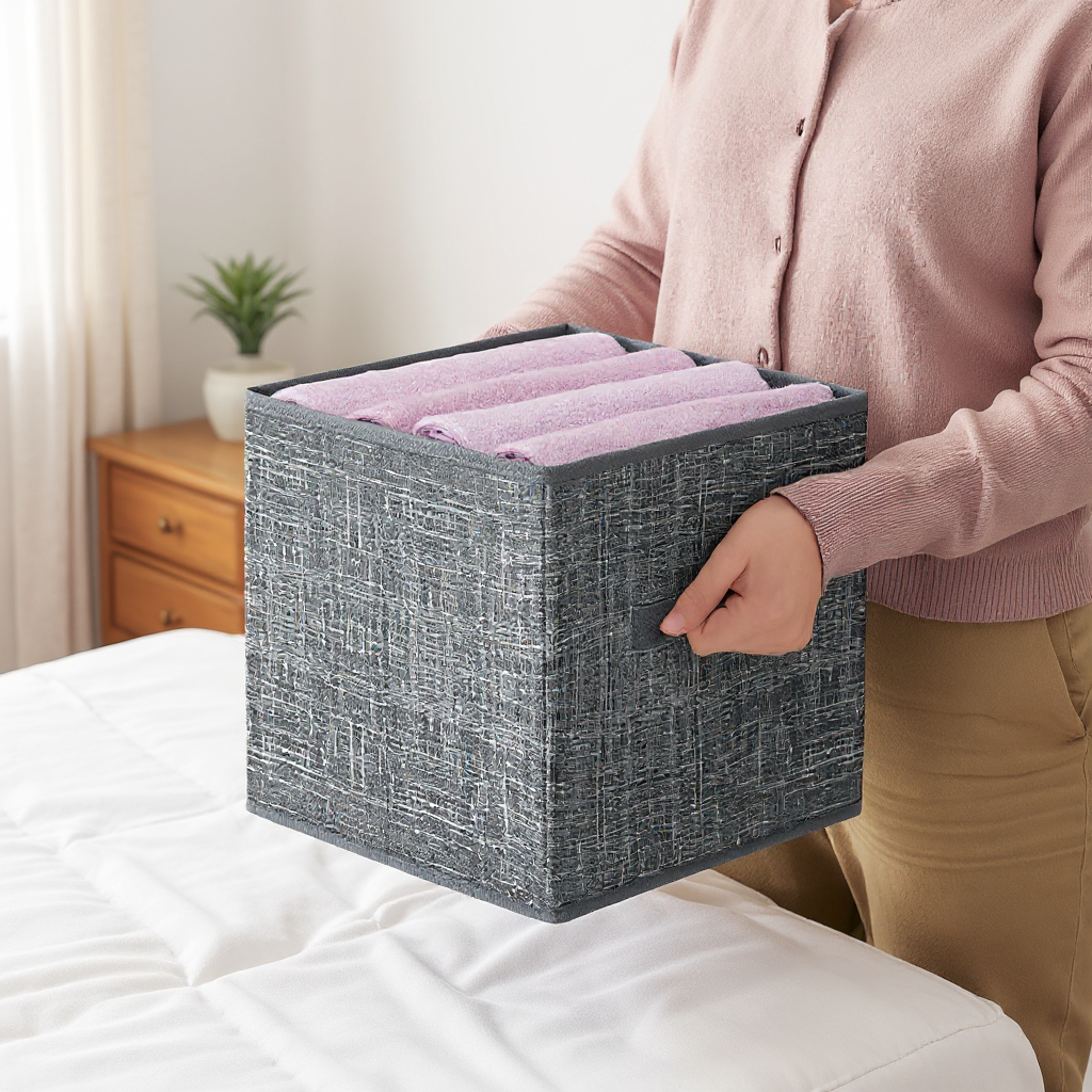 Set of 8 Foldable Storage Cubes with Handles, 11.8-Inch Fabric Organizer Bins for Closet Shelves, Cattail Gray