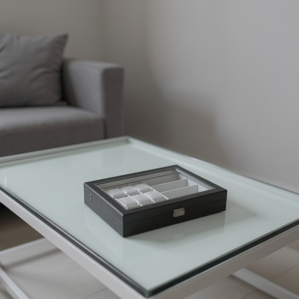 16-Slot Watch Box Organizer, Lockable Glass Top Display Case with Removable Pillows, for Watches & Sunglasses Storage,Dove Gray