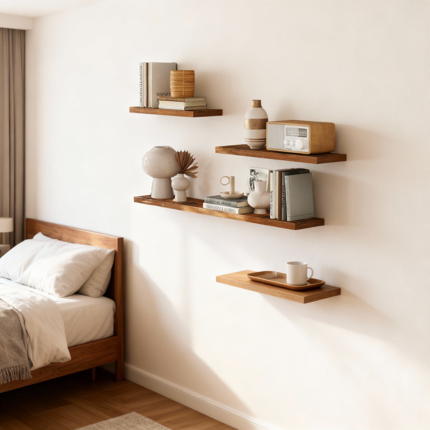 Set of 2 Floating Wall Shelves, 15.7 Inch Wall Mounted Display Shelves for Picture Frames & Decor, Rustic Brown