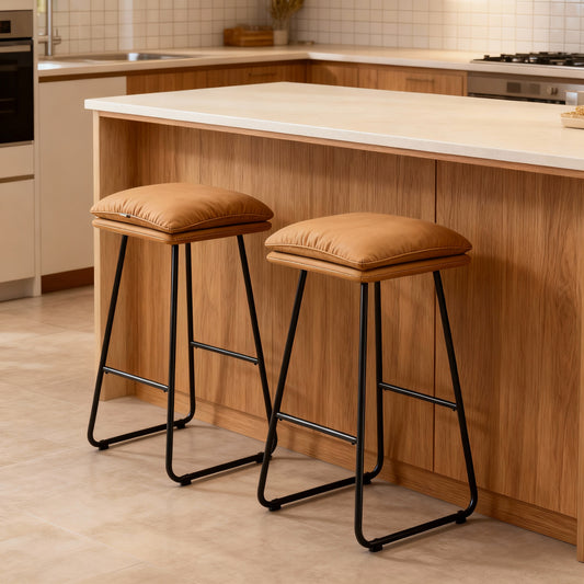 Set of 2 Counter Height Bar Stools, 25.6-Inch Kitchen Island Stools with Soft Cushion & Sled Base, Synthetic Leather