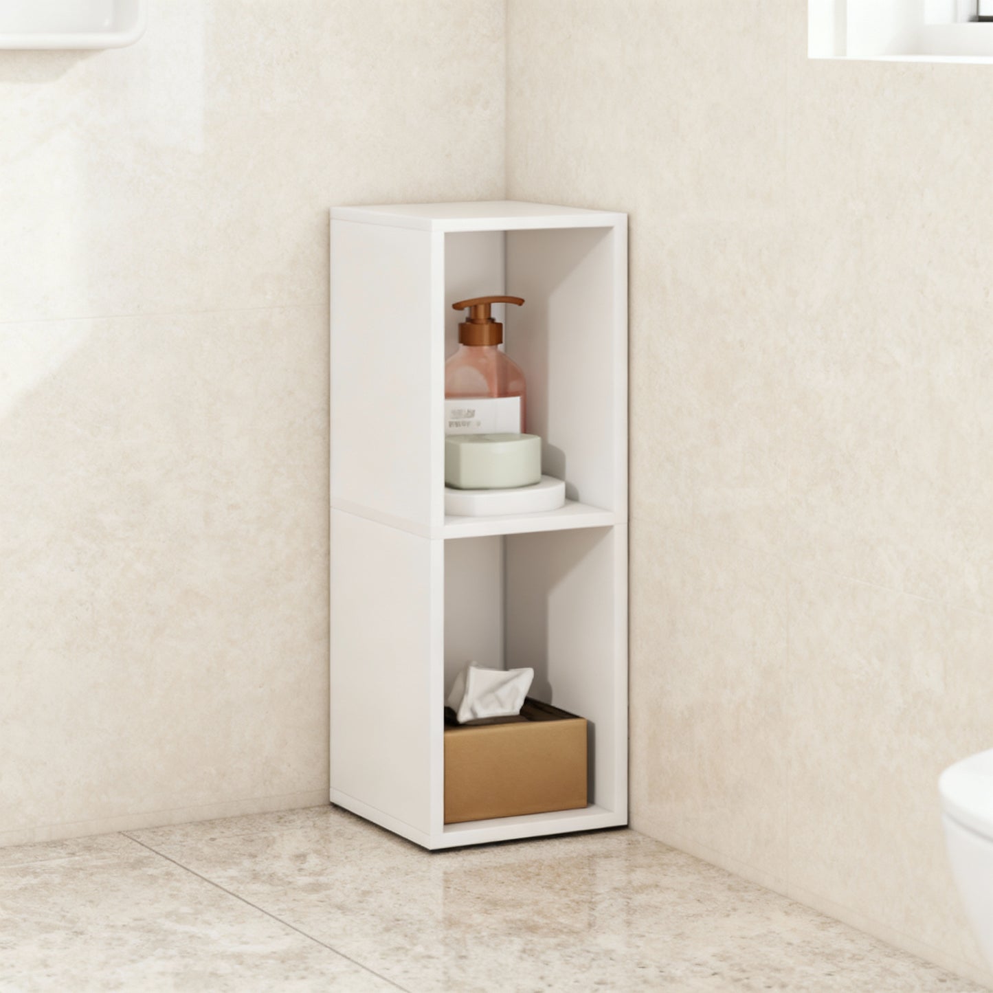 2-Tier Bookshelf with Open Compartment Design, Slim Corner Bookcase for Space-Saving Storage, Stable H-Frame Structure, Easy Setup, for Living Room or Home Office, Cloud White