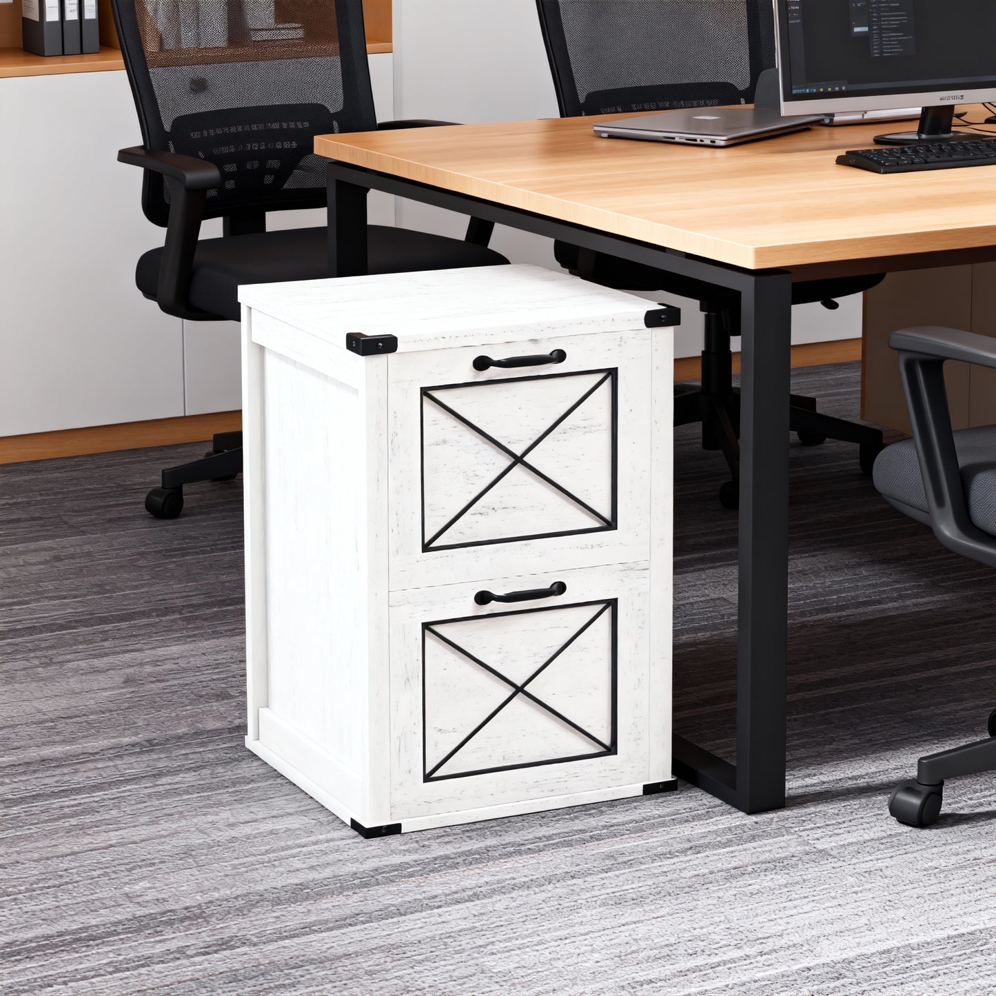 2-Drawer File Cabinet with Hanging File Folders, Modern Farmhouse Office Cabinet and Printer Stand, Fits A4 & Letter Size, Rustic White