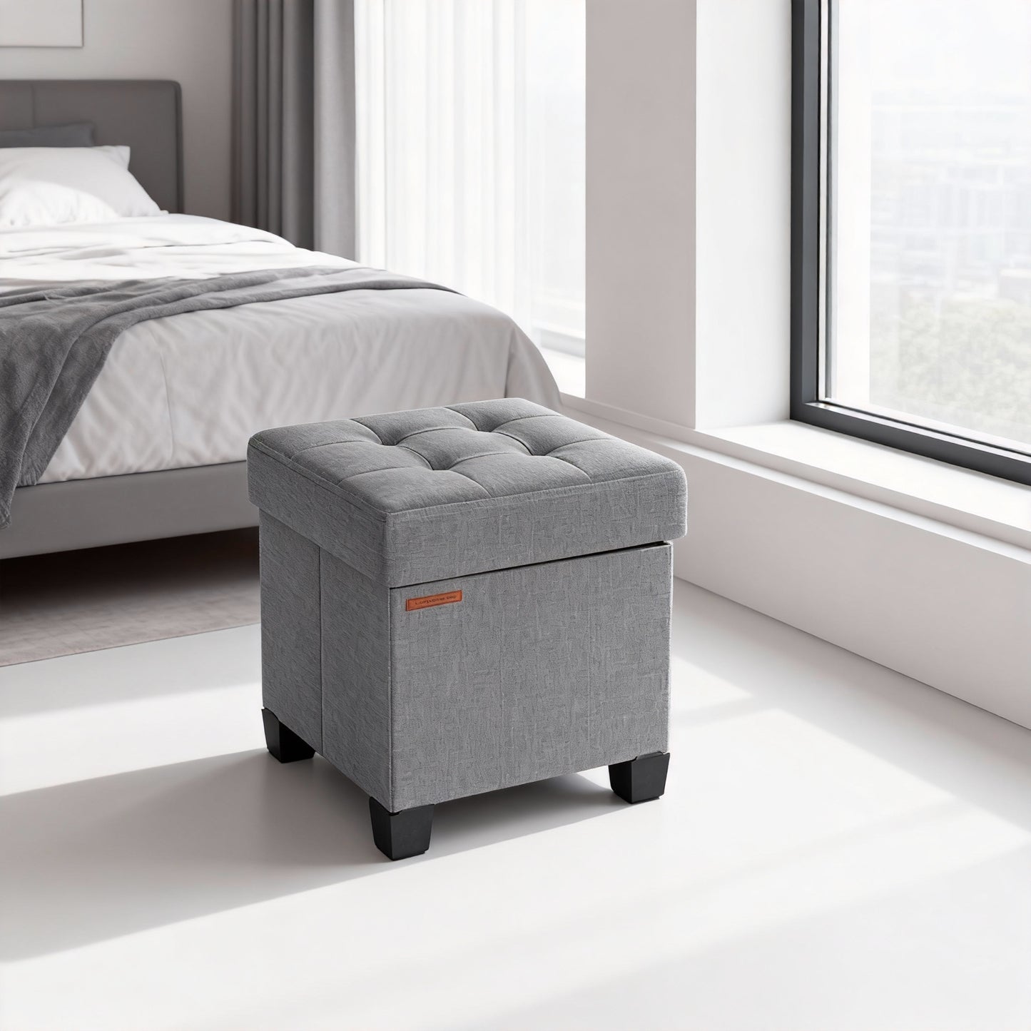 15-Inch Cube Storage Ottoman with Legs, Foot Stool Bench with 10-Gallon Hidden Storage, Supports up to 660 lb, Dove Gray