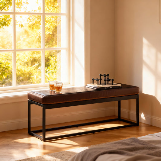 Ottoman Bench with Reversible Top and Removable Shelf, End of Bed or Entryway Seat, Shoe Storage, Max 660 lb, Walnut Brown