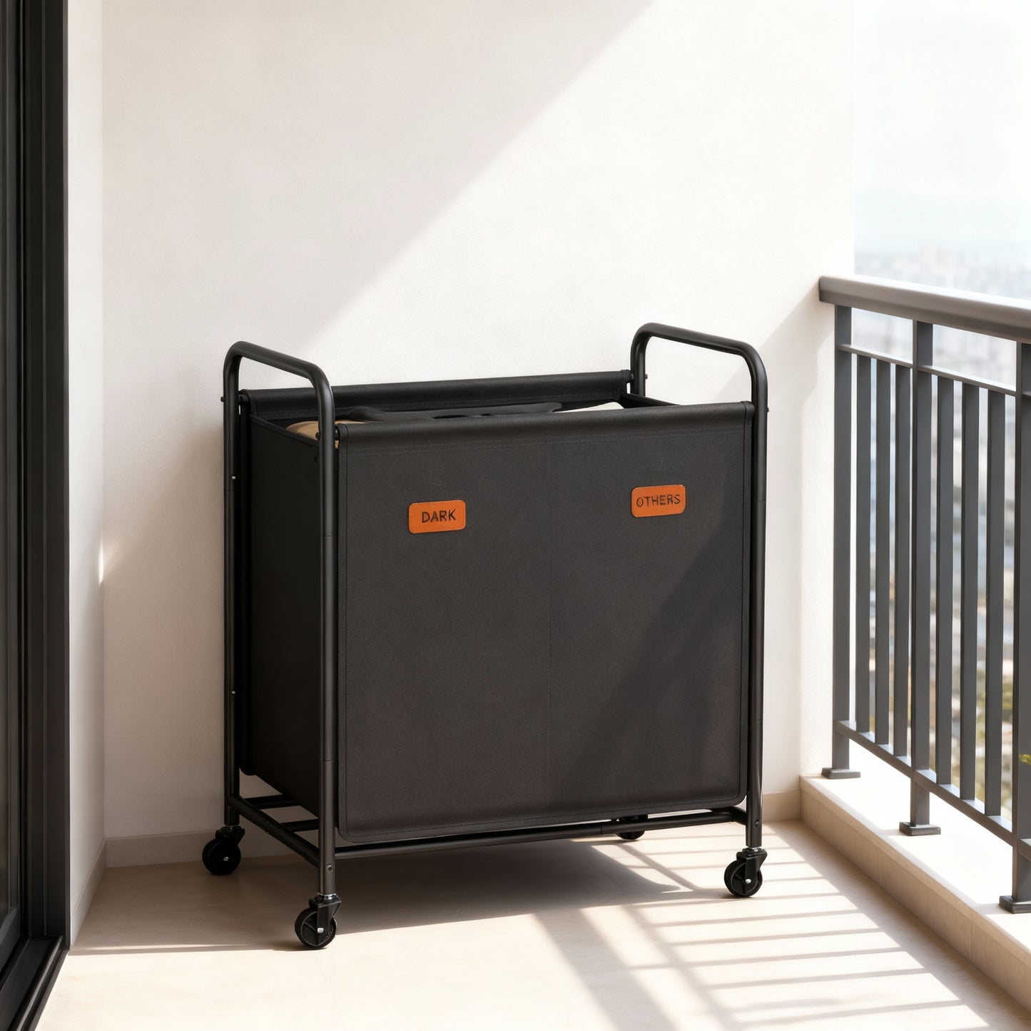 2-Section Rolling Laundry Hamper with Wheels, Laundry Sorter Cart with Removable Bags, Laundry Room, Bedroom, Ink Black